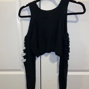 Black cropped cut out hoodie